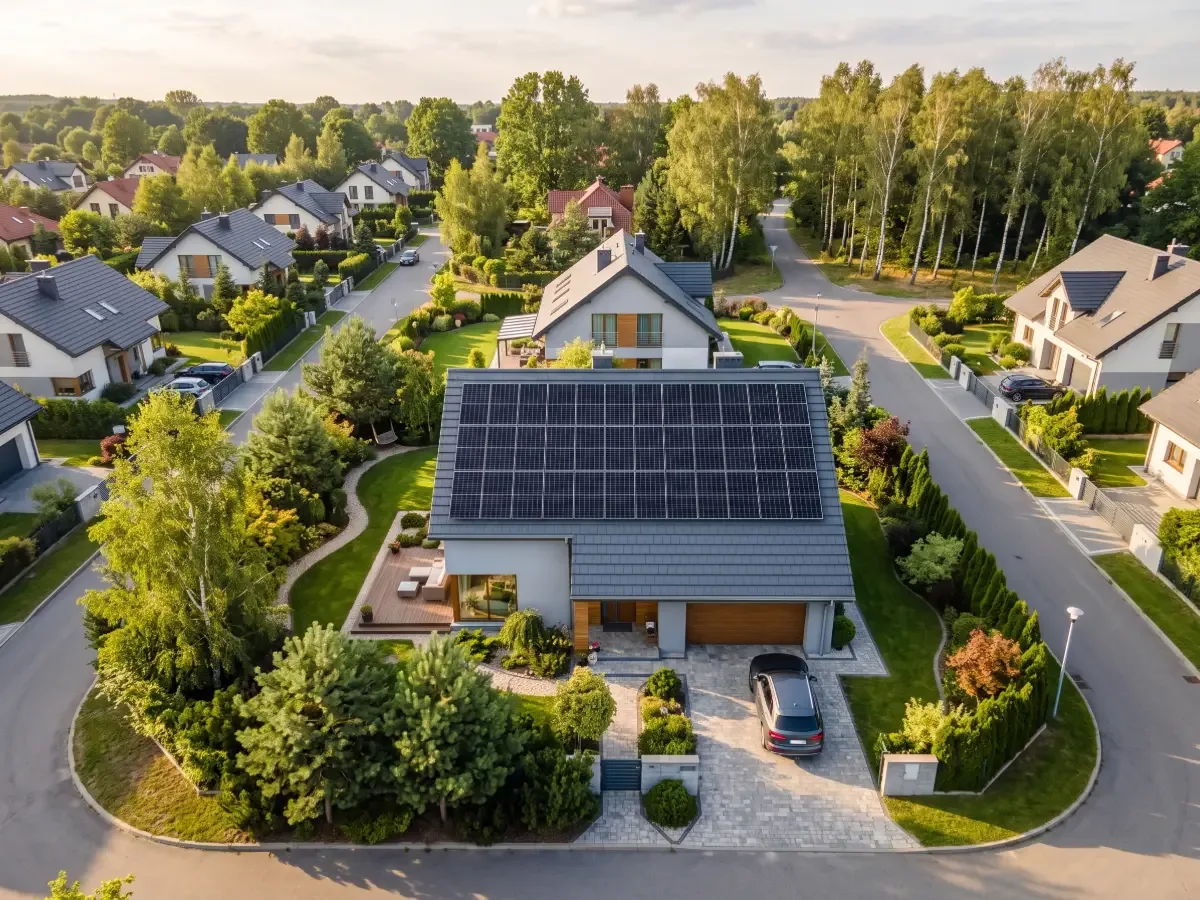 Zdjęcie z drona: dach z instalacją 9,9 kWp, Gliwice Żerniki (3:2, min. 2400px)