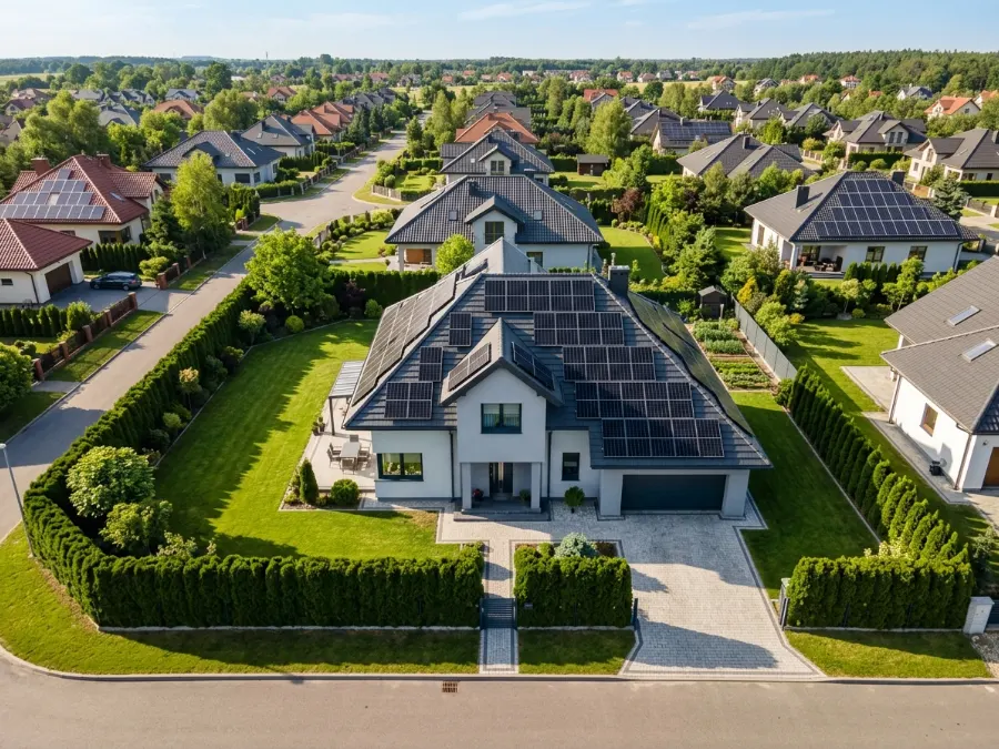 Dron: dach z instalacją 9,9 kWp, Gliwice Żerniki (4:3)