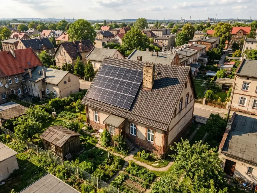 Dron: dach z instalacją 8,1 kWp, Zabrze (4:3)