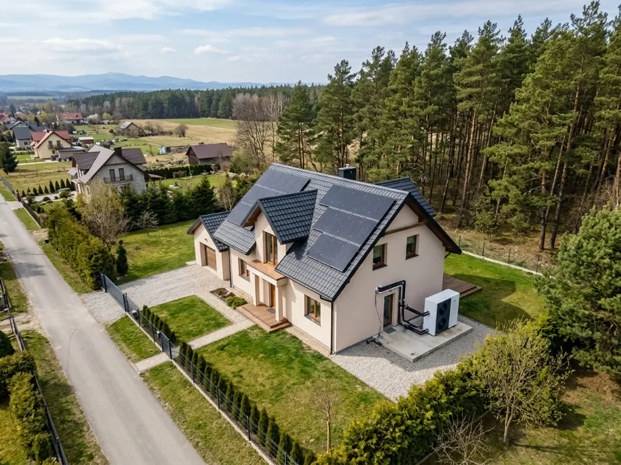 Dron: dom z pompą ciepła 12 kW, Tarnowskie Góry (4:3)