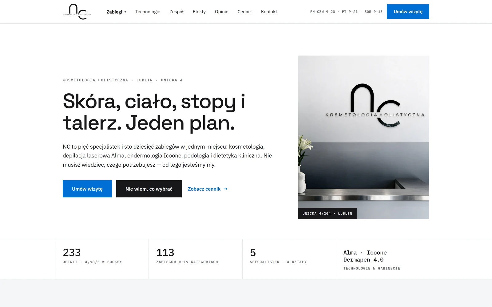 Strona NC Kosmetologia Holistyczna widoczna na komputerze