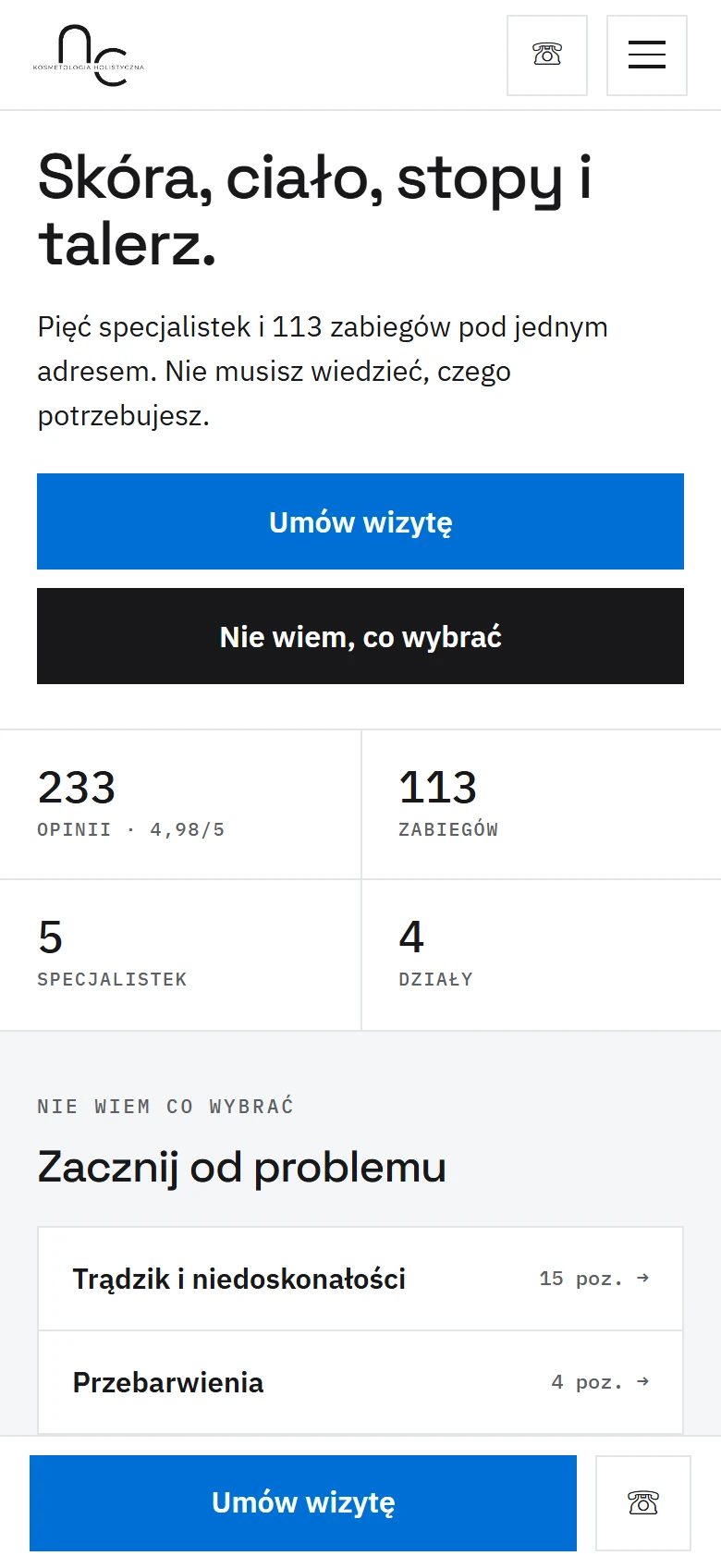 Strona NC Kosmetologia Holistyczna widoczna na telefonie